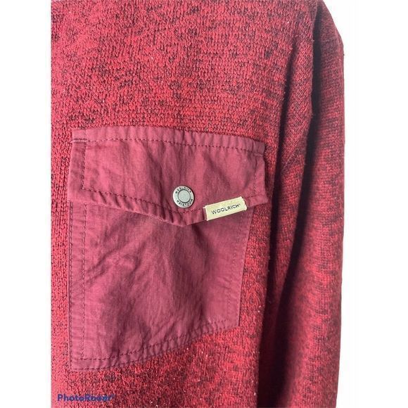Woolrich Mens Sweater XL Red Black Heather Fleece 1/4 Snap Long Sleeve Pullover - Picture 3 of 5